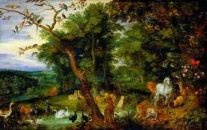 "The Garden of Eden with the Temptation in the Background", by Jan Brueghel the elder, c. 1600, (Victoria and Albert Museum, London)